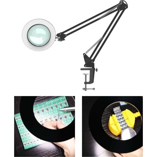 Folding USB LED 5X Magnifying Lamp Magnifier Table Light with Clamp for Manicure Reading Tattoo