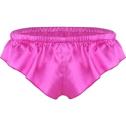 Mens Wetlook Lingerie Panties Underwear Elastic Waistband High Cut Underpants Shiny Soft Satin Solid Color Bikini Thong Briefs