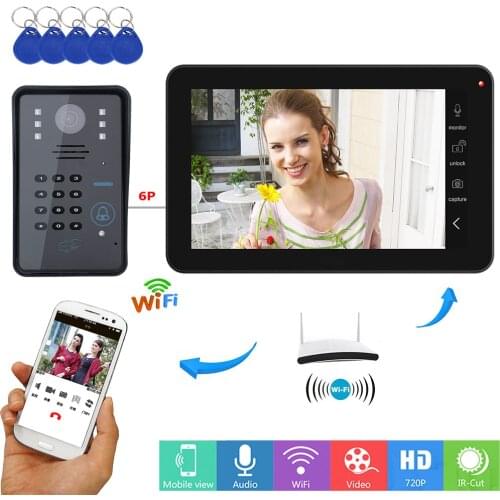 MOUNTAINONE 9inch Wifi Wireless Password RFID Video Door Phone Doorbell Intercom Entry System with 1000TVL Wired Camera