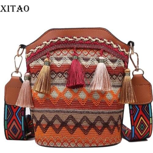 XITAO National Style Personality Single Shoulder Bag Fashion New Women Tassel Woven Bucket Bag 2021 Summer Goddess Fan WMD1603