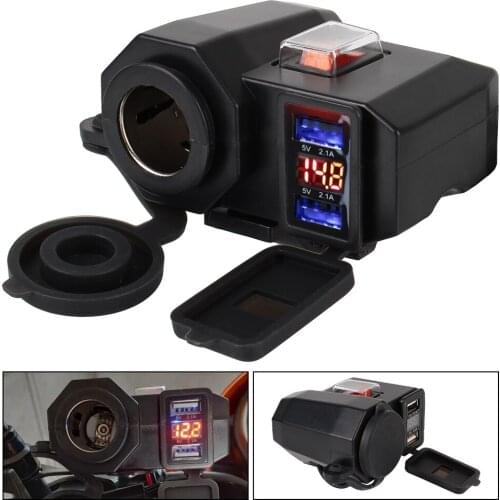 Dual USB Port Cigarette Lighter Socket Motorcycle Handlebar Charger 5V 2.1A Adapter Power Supply for Phone Digital Display