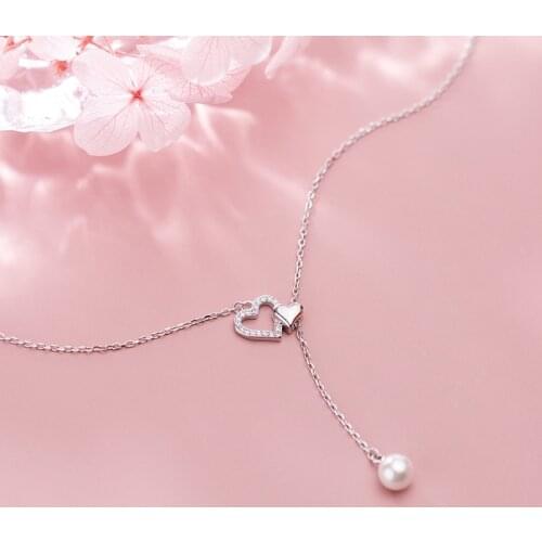 MODIAN Radiant Zircon Hearts Y-Shape Pearl Pendant Necklace for Women Real 925 Sterling Silver Necklace Original Fine Jewelry