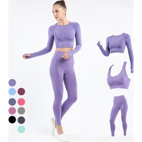 10 Colors Women Seamless Yoga Set 2/3Pcs Tight Top High Waist Sport Leggings Active Wear Gym Suit Workout Yoga Clothes