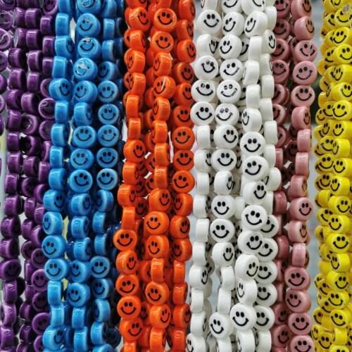 100pieces 10mm ceramics Smile face round double faced beads diy for jewelry making bracelet necklace smiley accessories 2021new