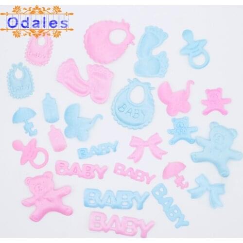 100Pcs/50Pcs Baby Bib Letter Satin Feet Applique Stroller Bow Pacifier Bear Baby Shower Party Decor Souvenir Candy Box Scrapbook