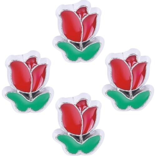 F305 Fashion Red Flower Leaf Floating Locket Charms Fit Glass Living Locket DIY Pendant 7*6mm