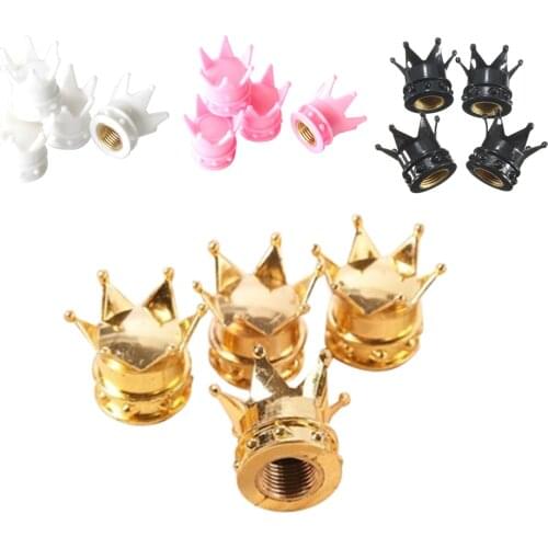 4 Pcs Universal King Queen Crown Car Truck Bike Tire Air Valve Stem Caps Wheel Rims -- pink