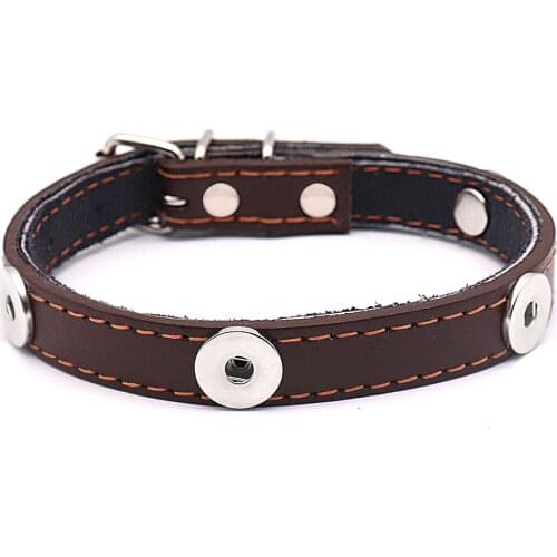 45cm brown PU leather dog collars snap button pet supplies (fit 18mm 20mm snaps) NF098