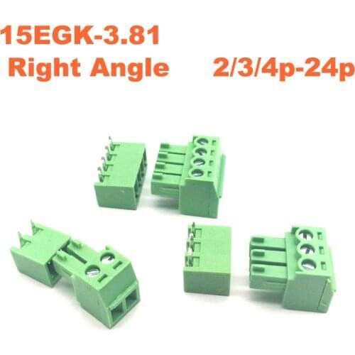 50Pcs Pitch 3.81mm Male/Female Pluggable PCB Screw Terminal Block Connector 15EDGK+RC Right Angle 2/3/4/5/6/7/8Pin Morsettiera