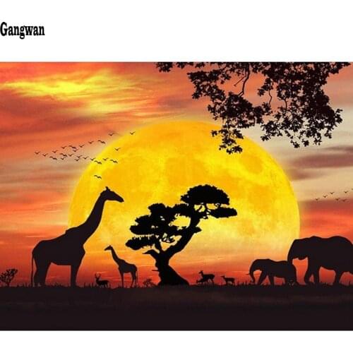 5D diamond embroidery sunset scenery diamond painting cross stitch giraffe elephant diamond mosaic square rhinestone pattern art