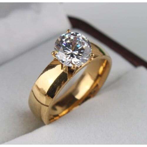 6mm Light Zircon CZ gold color 316L Stainless Steel finger rings men women jewelry wholesale lots