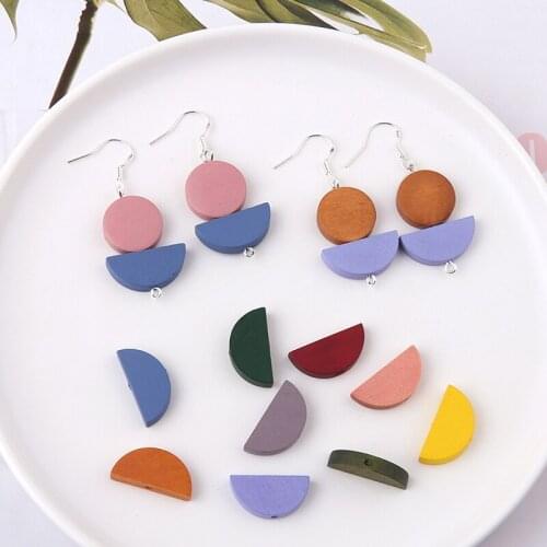 Free Shipping 20pcs 10*20mm Colorful Half Round Moon Shape Wooden Beading Charms Ornament Accessories Wood Jewelry Pendant DIY