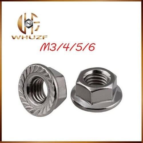 Free shippingM3 M4 M5 M6 304 Stainless Steel DIN6923 Metric Heavy Lock Skid Prevailling Torque Type Metal Hex Hexagon Flange Nut