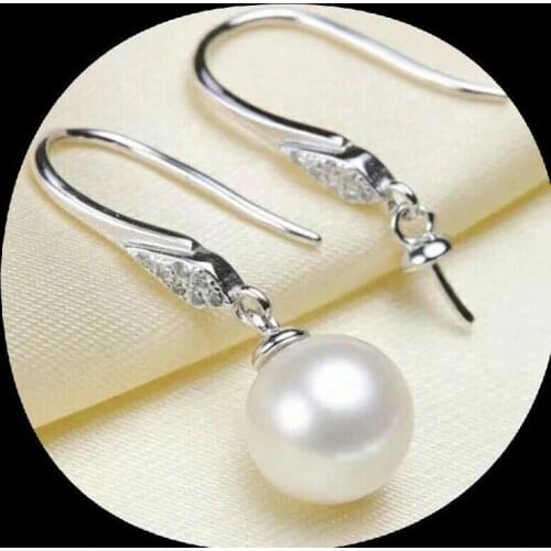 Noble jewelry elegant natural 8-9mm Freshwater round White pearl earring 925,Sterling silver