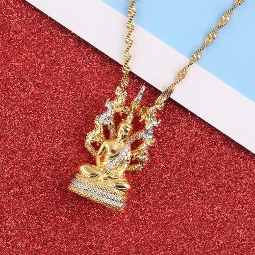 Buddhist Pendant Necklace Golden Chinese Style Ornament Buddha Amulet Hinduism