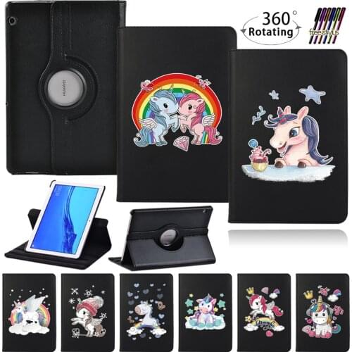 Tablet Case for Huawei MediaPad T3 10 9.6" AGS-L09-L03 W09/MediaPad T5 10 10.1" 360 Degree Rotating PU Leather Flip Cover Case
