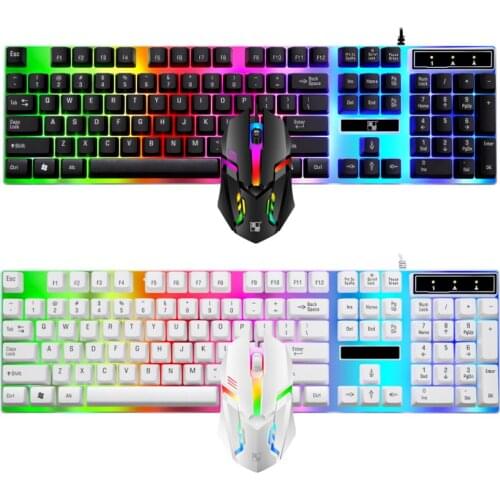 LX-2020 USB Wired Mechanical Feel Colorful Backlight Keyboard Mouse Combos Set Laptop Computer Ergonomic Mice Silent
