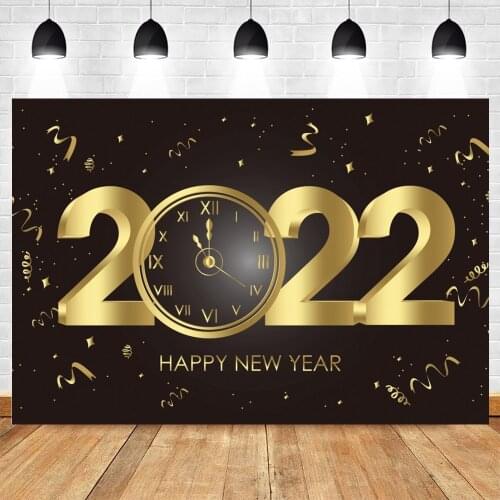 Merry Christmas 2022 Happy New Year Background Golden Dots Clock Photography Backdrop Photographic Photo Shoot Photophone Banner