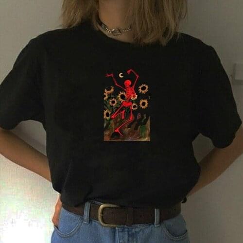 Kuakuayu HJN Skeletons Dance on the Sunflowers Graphic Tee Funny Unisex T-shirt Cotton Casual Vintage 70s Women Clothing