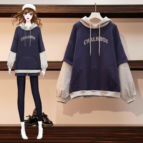 Hodisytian Women Hoodie Hooded Fleece Sweatshirt Patchwork Thick Pullovers Loose Casual Outerwear Long Sleeve Tunic High Quality