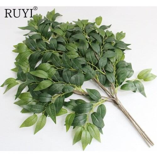 RUYI 65cm Artificial Banyan Leaf Table Flower Simulation Green Plants Home Wedding Christmas Decoration Wreath Photography Props