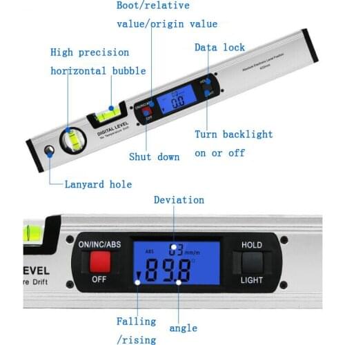 Digital Goniometer 225 Degree Digital Display Square Ruler Protractor Ruler Inclinometer Dual Level Bubble Measuring Instrument