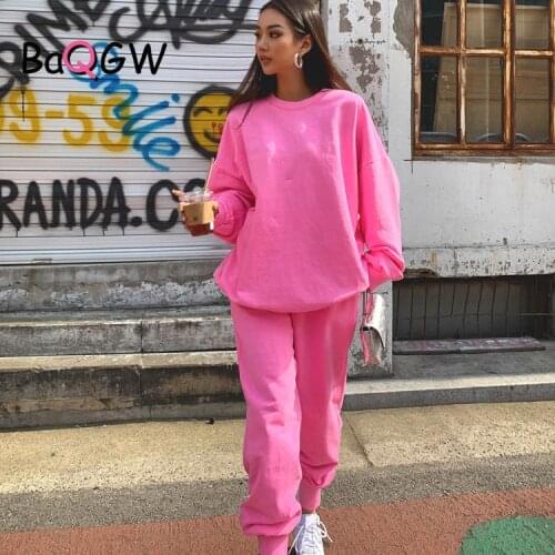 Oversized Solid Womens Set Autum Winter Long Sleeve Sweatshirt Top Jogger Pants Loose Suit Tracksuit 2 Piece Set Fitness Outfit