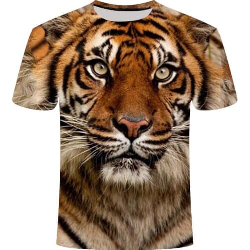 Summer 3D three-dimensional printing tiger pattern printing short-sleeved T-shirt fashion casual couple tops Street mens summer