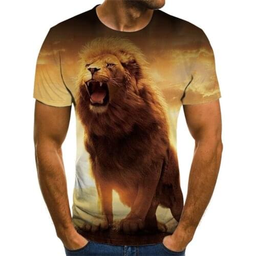 Summer cool 3D printing style hip-hop T-shirt men and women short-sleeved childrens T-shirt 3D animal lion element T-shirt