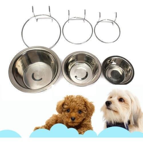 Pet Bowl Can Hang Stationary Dog Cage Bowls Stainless Steel Dog Cat Hanging Bowls Durable Puppy Dog Feeder Water Food Bowl