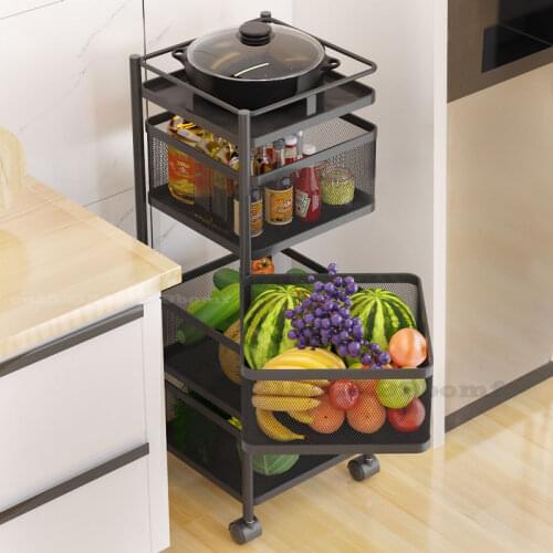 Kitchen Vegetable Shelf Floor Multi-layer Rotatable Sundries Square Storage Basket Multifunctional Metal Bathroom Storage Rack