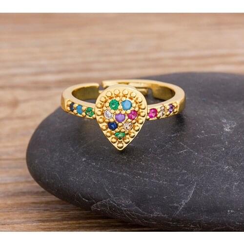 Fashion Gold Color Wedding Band Eternity Open Adjustable Rings For Women Gift Rainbow Cubic Zircon For Ladies Wholesale Jewelry