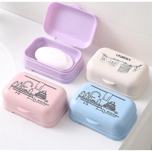 Bathroom Soap Dish with Cover Storage Holder Plate Tray Holder Case Soap Box Container Organizer 4 Colors 13*10cm