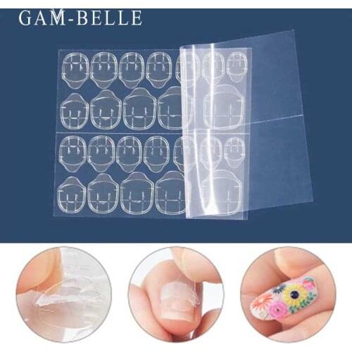 GAM-BELLE 60tips 5 Sheets Artificial Nail Tips Glue Sticker Transparent Waterproof Double Sided Adhesive Tape Press on Nails