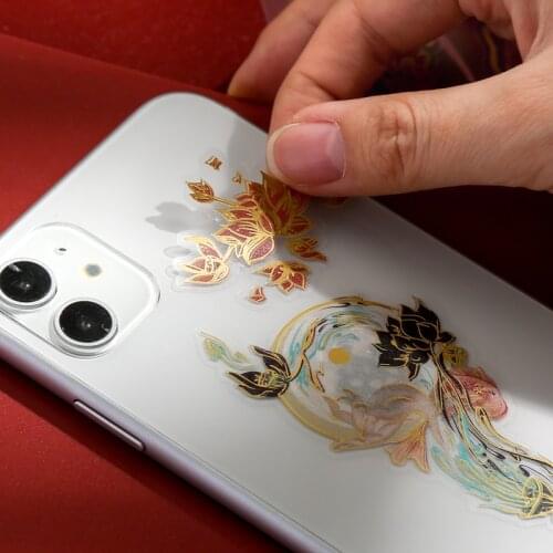 2pcs Chinese style Stickers aesthetic Bronzing Lotus Phone Stickers Decorative Scrapbooking material Diary Album Labels