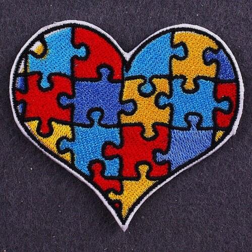 Pulaqi Love Heart Patch on Clothes Applique DIY Cartoon Puzzle Heart Embroidered Patches for Jacket Clothing Stickers Badges