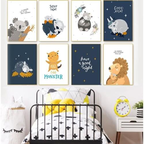 Koala Rabbit Lion Cartoon Animal Sleep Nursery Wall Art Canvas Painting Nordic Posters And Prints Wall Pictures Kids Room Decor