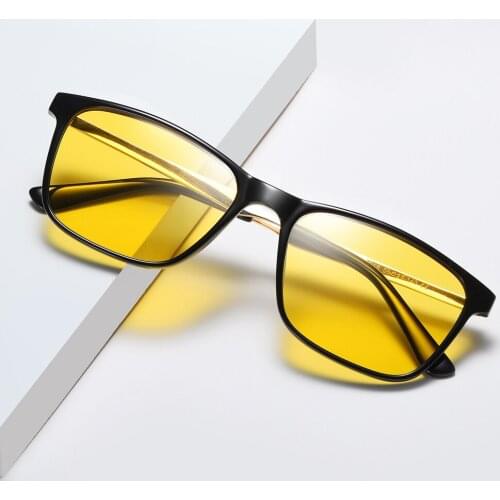 TR Frame Rectangle Sunglases UV400 Protection Polarized Sunglasses Night Vision Yellow Brown Sun Glasses for Men Driving Outdoor