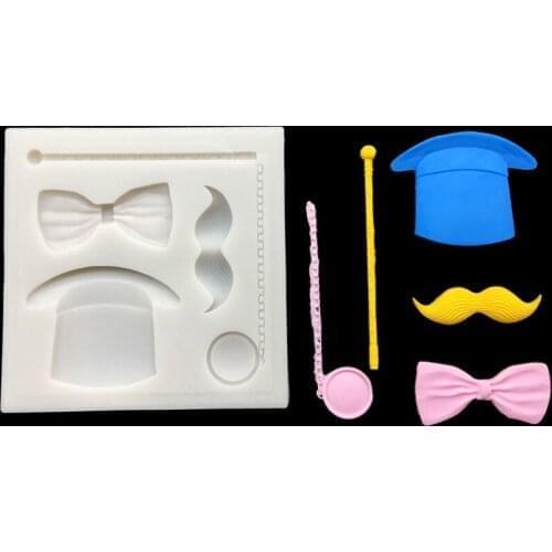 Wholesale 10pcs/lot Beard Top Hat Stick Gentleman Silicone Sugarcraft Mold Chocolate Baking Fondant Cake Decorating Tools