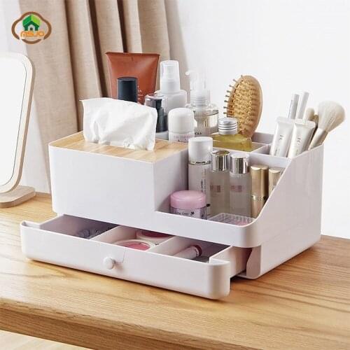 MSJO Makeup Organizer for Women Bathroom Storage Box Waterproof Drawer Design Tissue Box Make Up Organization Storage Boxes Bin