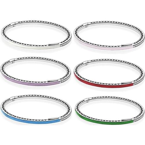 Original Multicolor Radiant Hearts With Cubic Zirconia Bangle Bracelet Fit 925 Sterling Silver Bead Charm Diy Europe Jewelry
