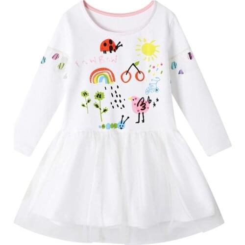 Autumn Spring Girls Cotton Tutu Childrens Clothing Long-sleeved European And American Style Brand Mesh Baby Princess Dress