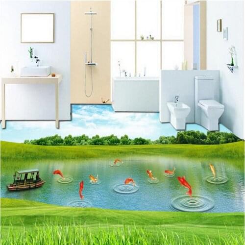 Custom Photo Floor 3D Wallpaper Modern Art Grass Creek Squid 3D Floor Mural-3d PVC Wallpaper Self-adhesive Floor