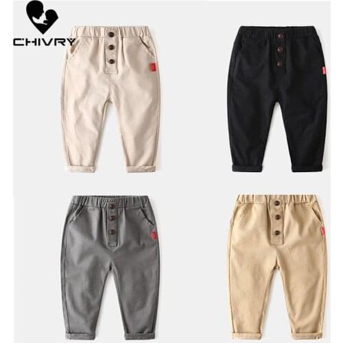 New 2020 Spring Autumn Kids Boys Harem Pants Casual Solid Button Long Trousers Children Fashion Clothing For 2-8 Years