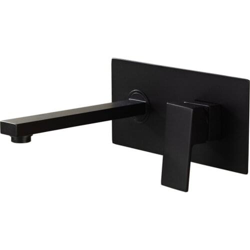 Basin Faucet Wall Mounted Concealed Black Bathroom Sink Faucet In-Wall Basin Spout Mixer Tap Set Combination Blanoir Brass tap