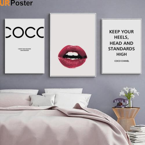Modern Fashion Red Sexy Girl Lip COCO Canvas Painting Sexy Girl Posters and Prints Wall Art Picture For Living Room Home Decor
