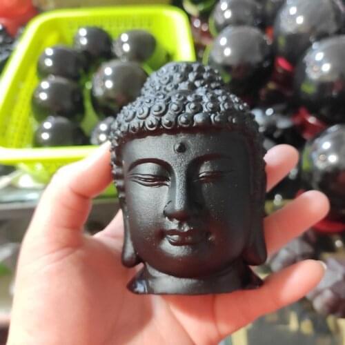1pcs Natural Obsidian Buddha Head Tathagata Mascot Mineral Crafts Home Decoration