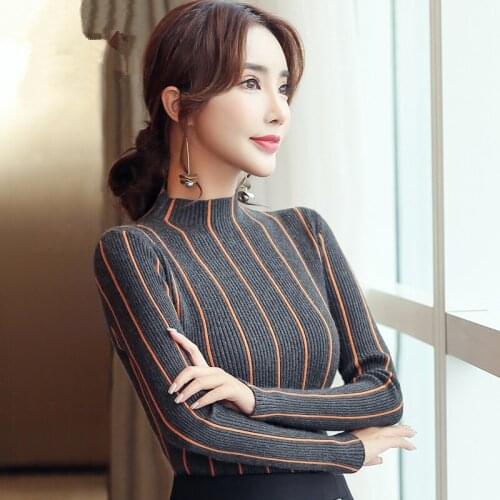 New-Coming Vertical Stripes Autumn Winter Turtleneck Pullovers Sweaters Primer Shirt Long Sleeve Korean Slim-Fit Tight Sweater