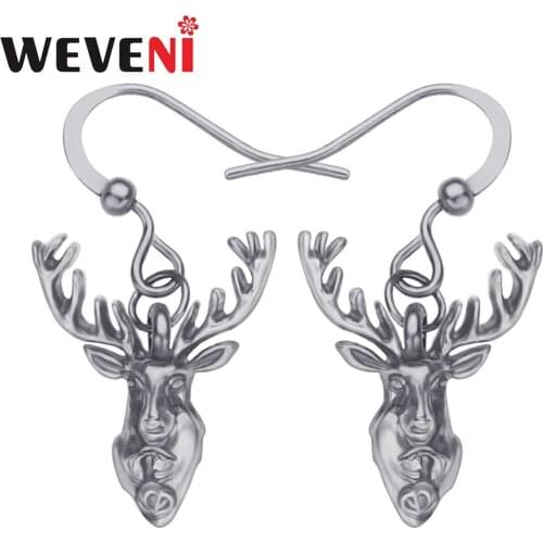 WEVENI Alloy Antique Sliver Plated Moose Elk Earrings Cute Animal Dangle Drop Jewelry For Women Girls Kid Classic Gift Charms