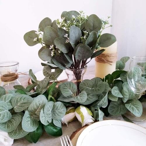 Green Eucalyptus Leaves Wisteria Plastic Artificial Flowers Rattan Fake Plant Silk Leaf Vines for Wedding Birthday Party Decor